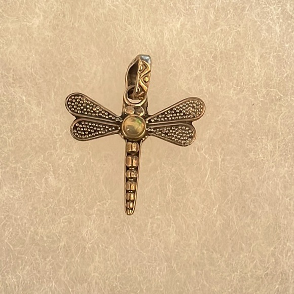 Black Opal Dragonfly 925 Sterling Silver VINTAGE Pendant 🖤🔮 - Picture 1 of 5